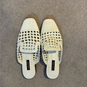 Nine West Cream Woven Mules